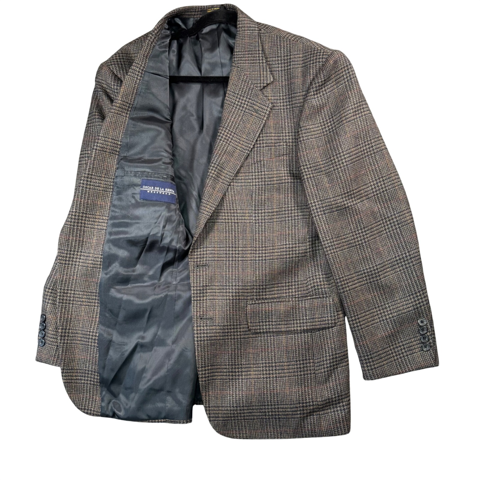 Vtg Oscar De La Renta Mens Wool Blazer 39r Brown Plaid Quiet Luxury Sport Coat